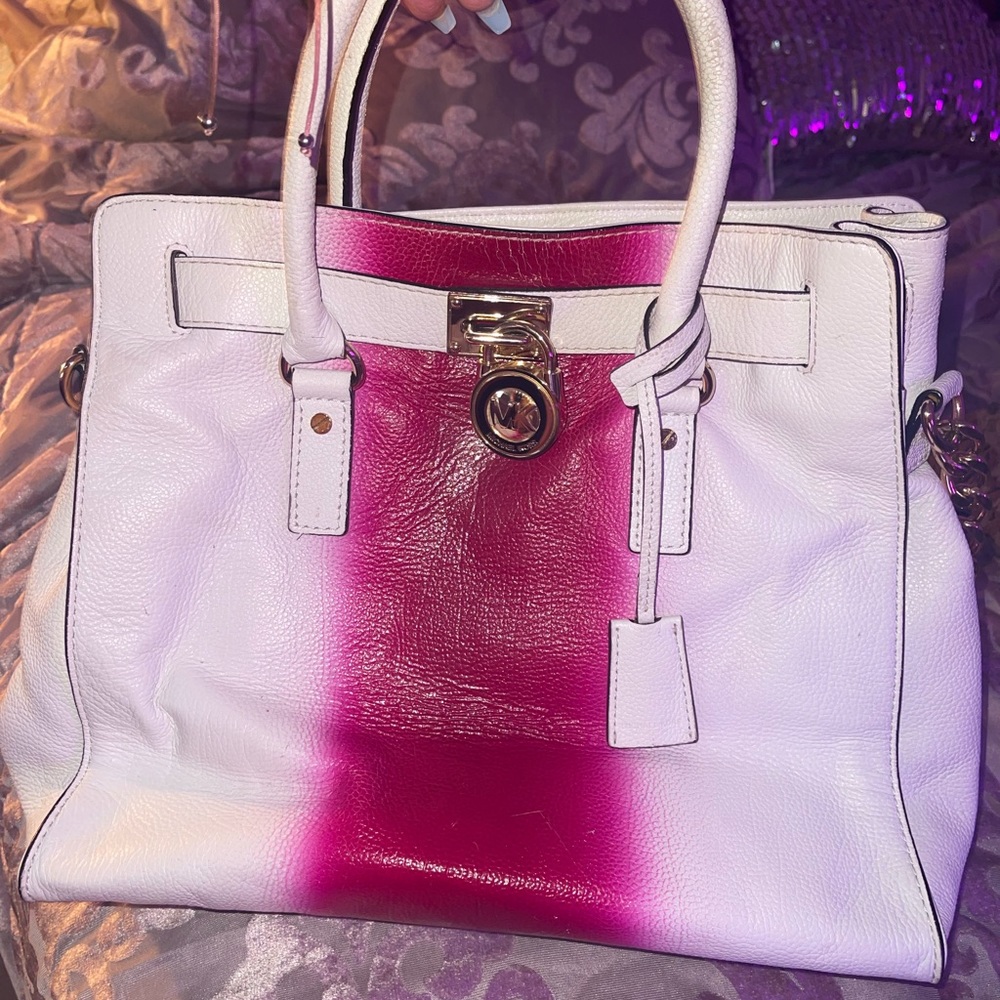 Mk pink and white satchel